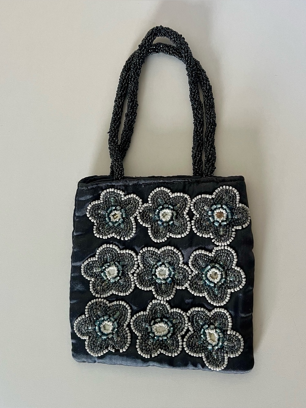 Super cute deep blue beaded floral mini purse